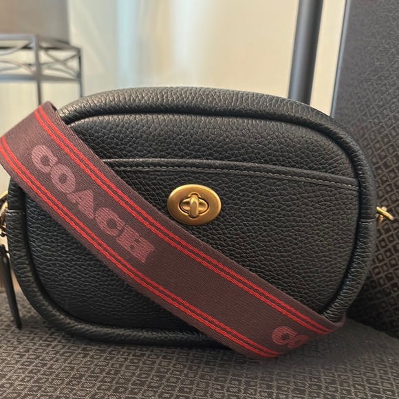 Coach Black Crossbody Bag with Red Strap - Picture 1 of 9